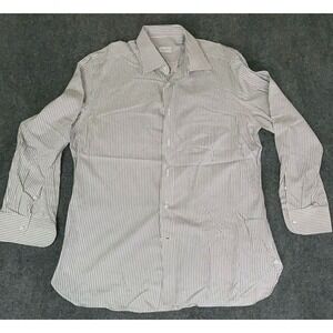 Ermenegildo Zegna Gray White Striped Button Up Shirt Long Sleeve Size 44/17.5
